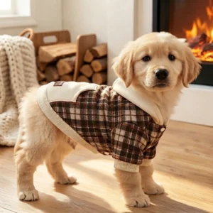 apricot-contrast-plaid-dog-sweatshirt Apricot contrast plaid dog