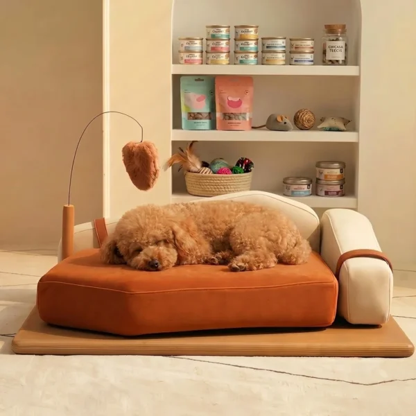 Arden elevated dog sofa bed in a stylish home interior