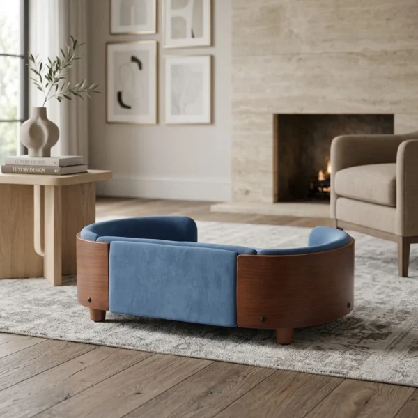 Avery solid wood dog bed in a stylish home interior