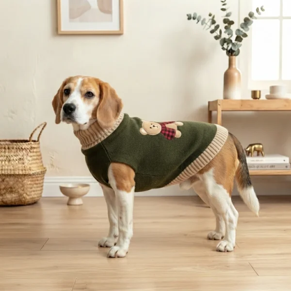 bear-pattern-dog-sweater Bear Knit Turtleneck Dog Sweater