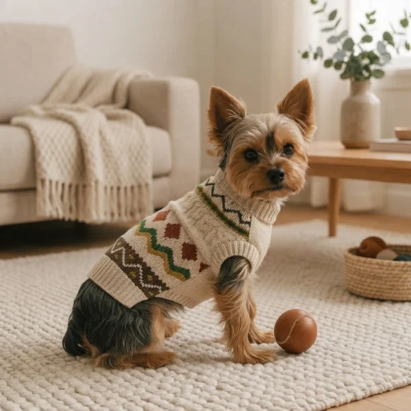 Beige Cozy Knit Turtleneck Dog Sweater