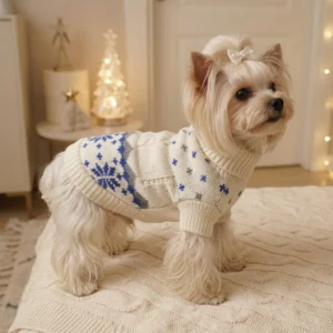 blue-snowflake-knit-dog-sweater Blue snowflake knit dog sweater