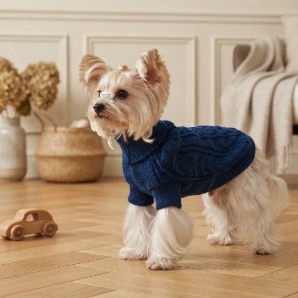 Blue twisted knit dog hoodie