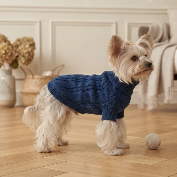 Blue Twisted Knit Dog Hoodie