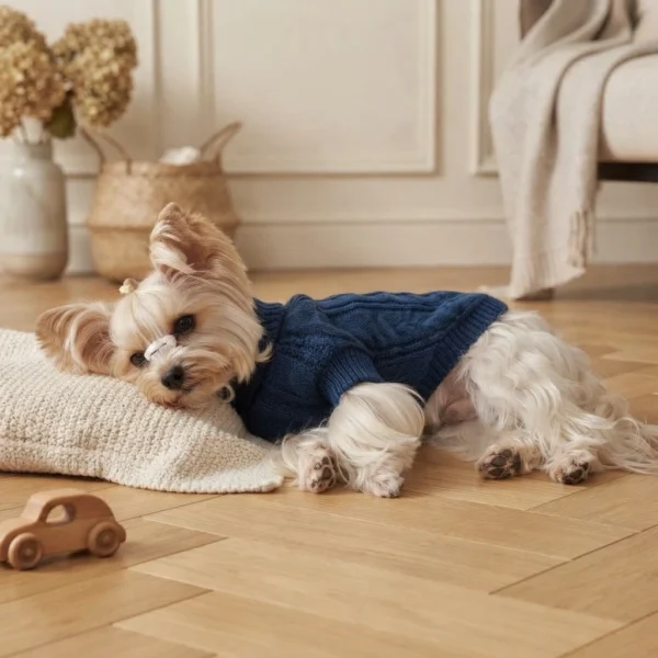 Blue warm knit dog hoodie