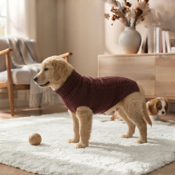 Burgundy Knit Turtleneck Dog Sweater
