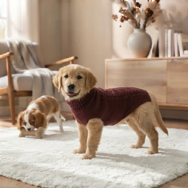 Burgundy Knit Turtleneck Dog Sweater