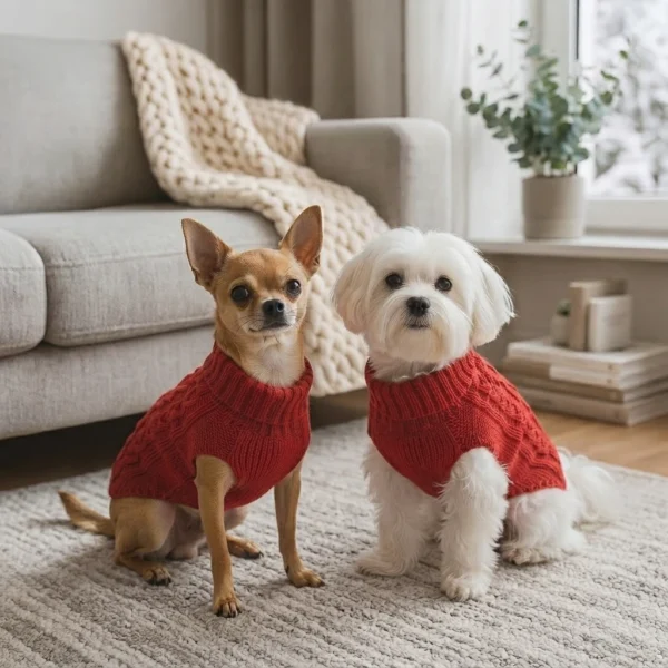 classic-red-dog-sweater Red Classic Cable Knit Dog Sweater