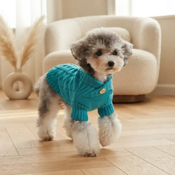 cyan-cable-knit-pet-sweater Cyan cable knit pet sweater