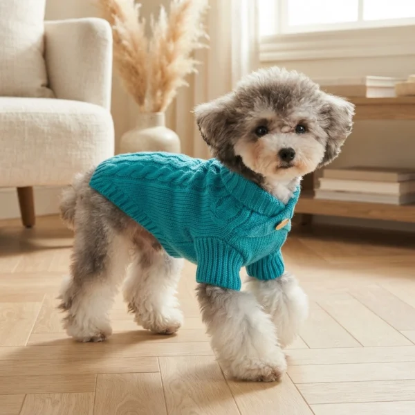 cyan-knit-dog-sweater Cyan Cable Knit Dog Sweater