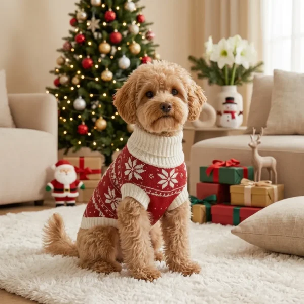 Festive red Christmas dog sweater