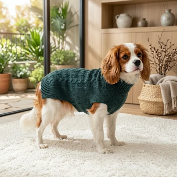 green-navy-cozy-dog-sweater Green Navy Knit Turtleneck Dog Sweater