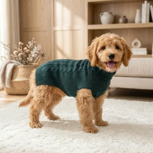 Green navy knit turtleneck dog sweater