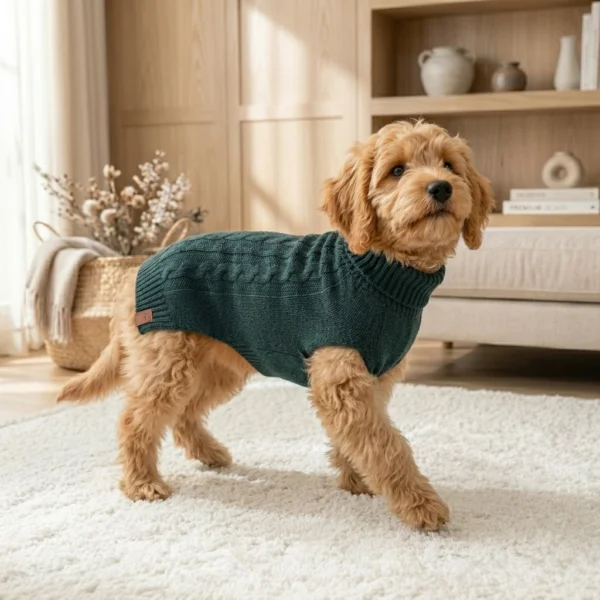 green-navy-turtleneck-dog-sweater Green Navy Knit Turtleneck Dog Sweater