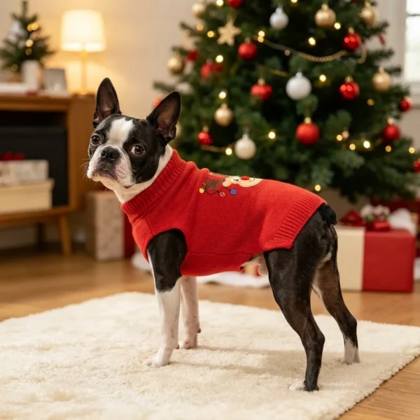 Holiday red knit dog sweater