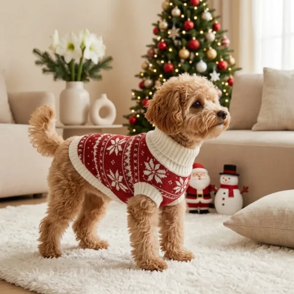 Holly red Christmas flower dog sweater