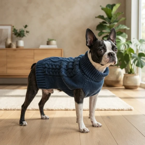 navy-blue-cozy-dog-sweater Navy Blue Knit Turtleneck Dog Sweater