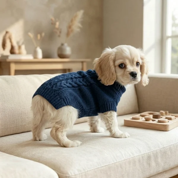 navy-blue-knit-dog-sweater Navy Blue Knit Turtleneck Dog Sweater
