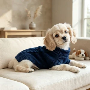 Navy blue knit turtleneck dog sweater