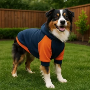 Navy blue orange fleece dog hoodie
