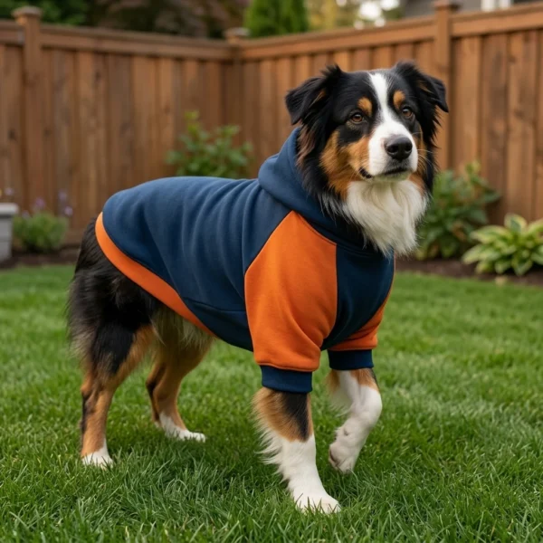 Navy Blue Orange Fleece Dog Hoodie
