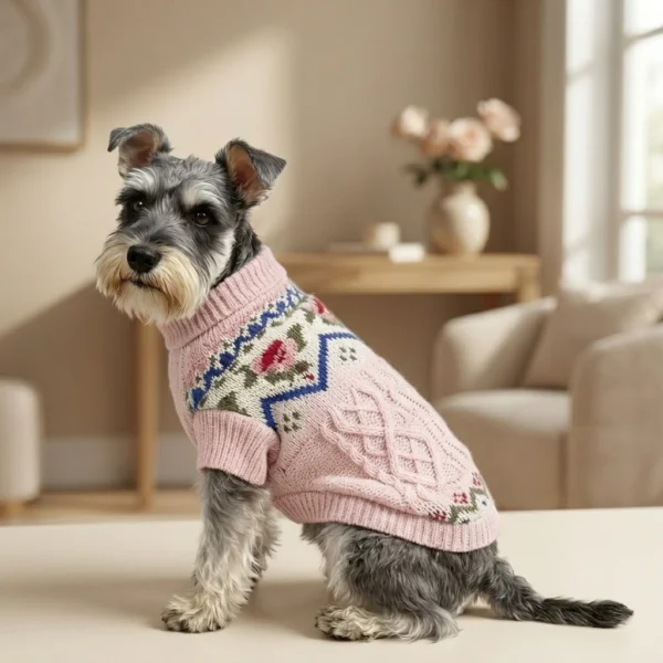 pink-knit-flower-dog-sweater Pink Flower Knit Dog Sweater