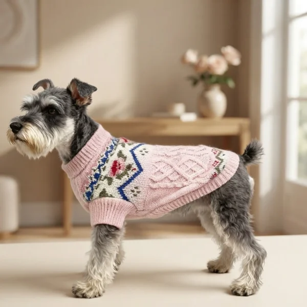 pink-warm-knit-dog-sweater Pink Flower Knit Dog Sweater