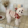 Poppy red and white flower dog sweater