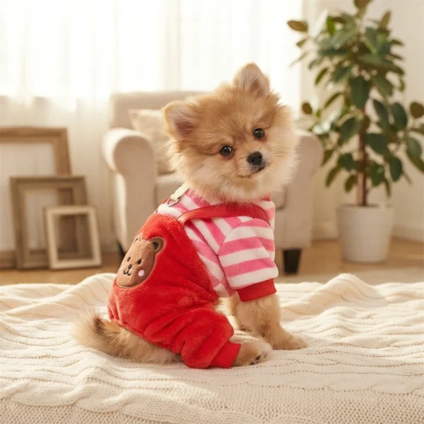 red-bear-fleece-dog-overalls Red bear fleece dog overalls