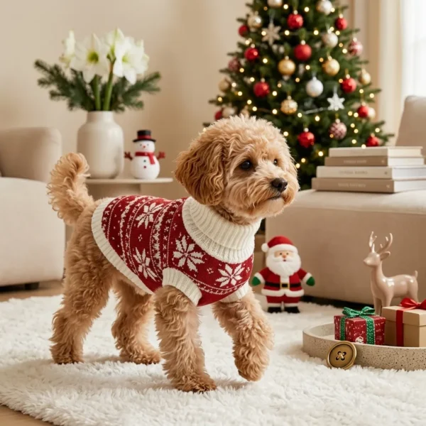 Red Christmas flower dog sweater