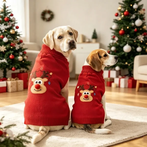 Red Christmas reindeer dog sweater