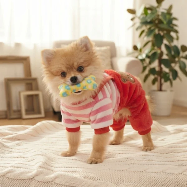 red-fleece-pet-overalls Red Bear Fleece Dog Overalls