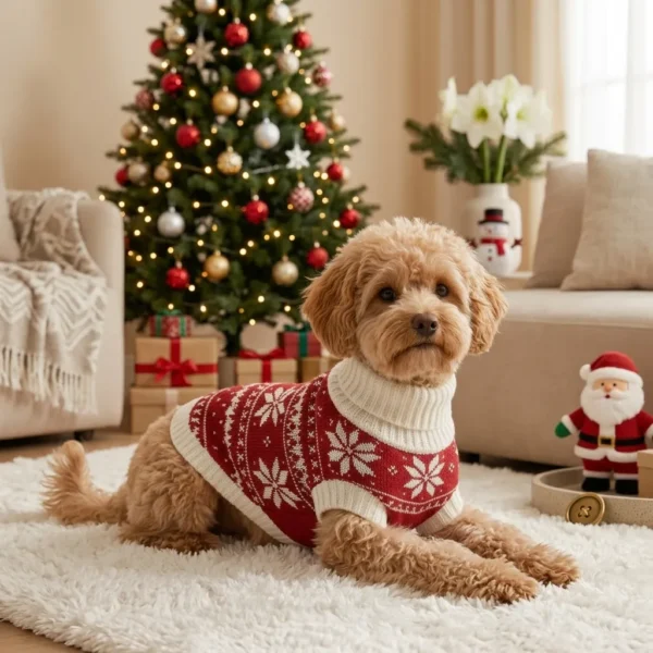 Red floral Christmas dog sweater