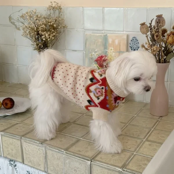 Red flower knit dog sweater