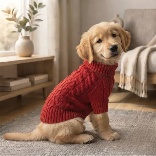 red-knit-dog-sweater Red knitted dog sweater