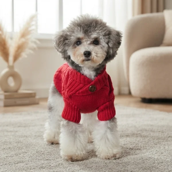 red-knit-dog-sweater Red Cable Knit Dog Sweater