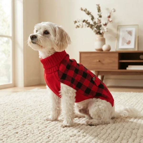 red-plaid-christmas-dog-sweater Red Check Christmas Dog Sweater