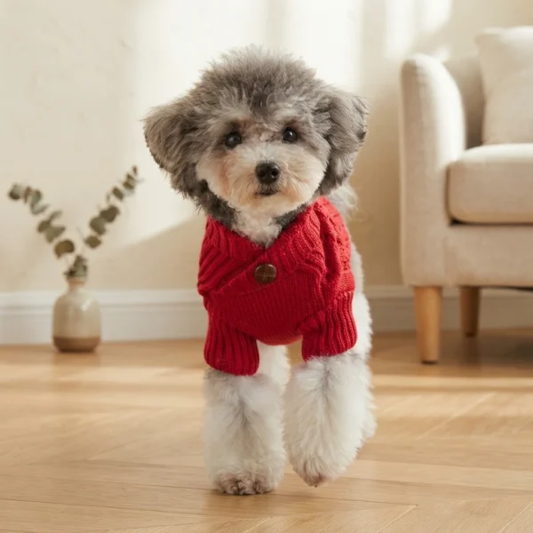 red-warm-knit-dog-sweater Red Cable Knit Dog Sweater