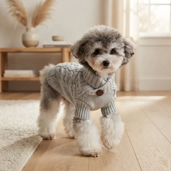 space-gray-knit-dog-sweater Space Gray Cable Knit Dog Sweater