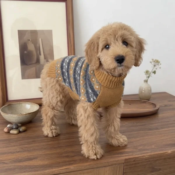 striped-blue-brown-dog-sweater Theo Blue & Brown Striped Dog Sweater