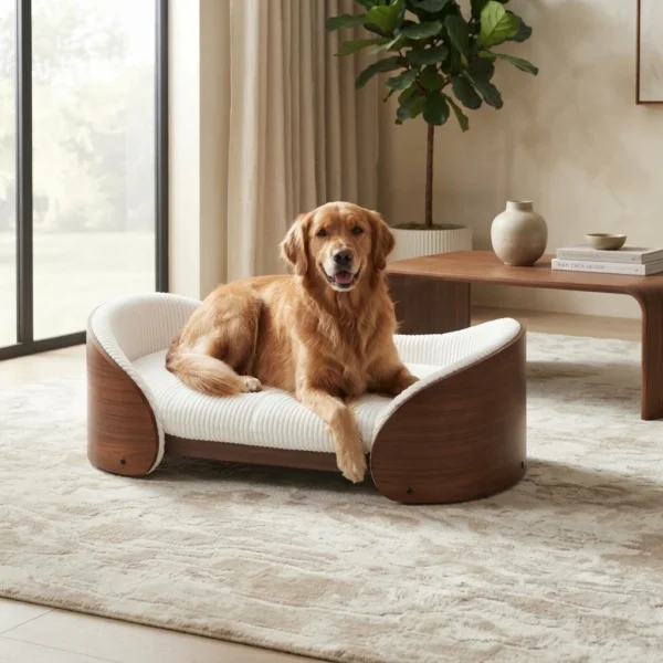 Wellington solid wood dog bed with a sturdy elevated frame