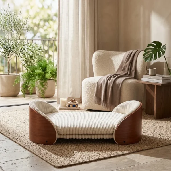 Wellington solid wood dog bed in a stylish home interior