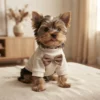 White waffle knit dog coat with bow