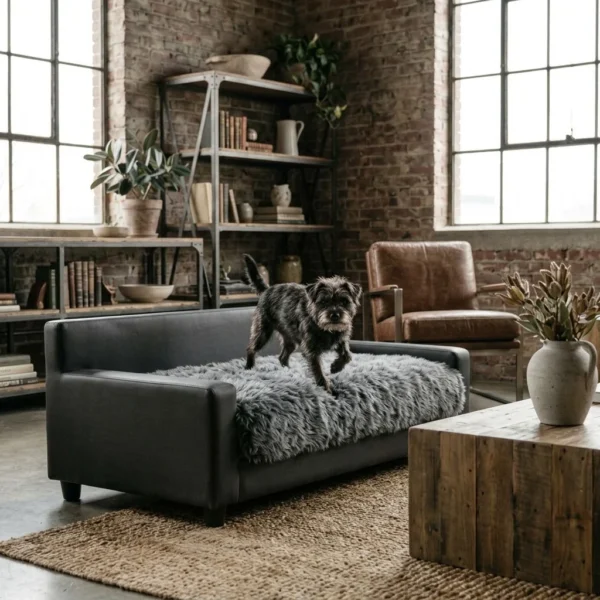 Benson gray dog sofa bed providing a cozy place to relax