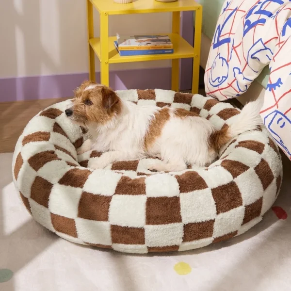 Mochi donut dog bed styled in a cozy home interior