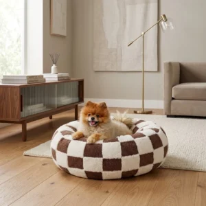 Mochi round donut dog bed with a soft raised design