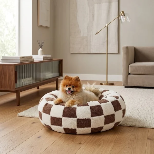 Mochi round donut dog bed with a soft raised design