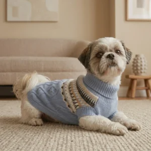Sky blue cable knit dog sweater